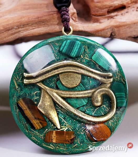 Piękny Naszyjnik Orgonit Malachit Oko Tygrysie Oko Horusa