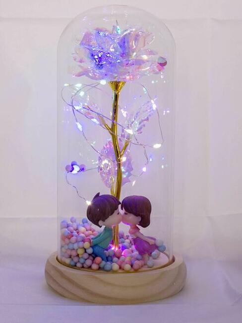 Piękna kryształowa Róża w Szkle ZAKOCHANI Prezent Urodziny