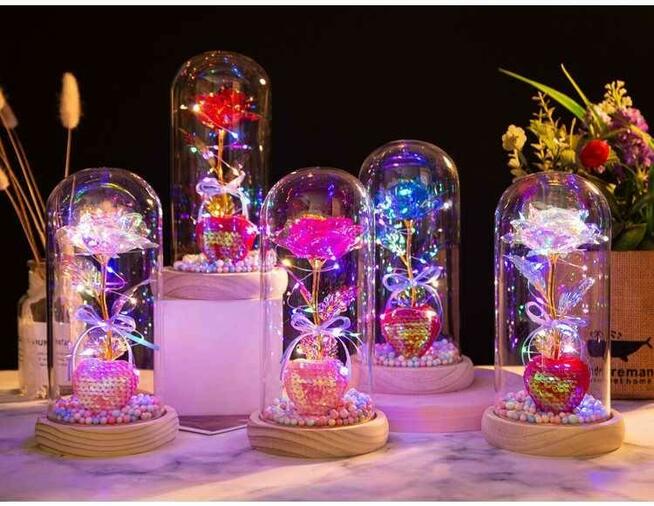 Piękna Niebieska Róża W Szkle z Sercem Prezent Dzień MAMY