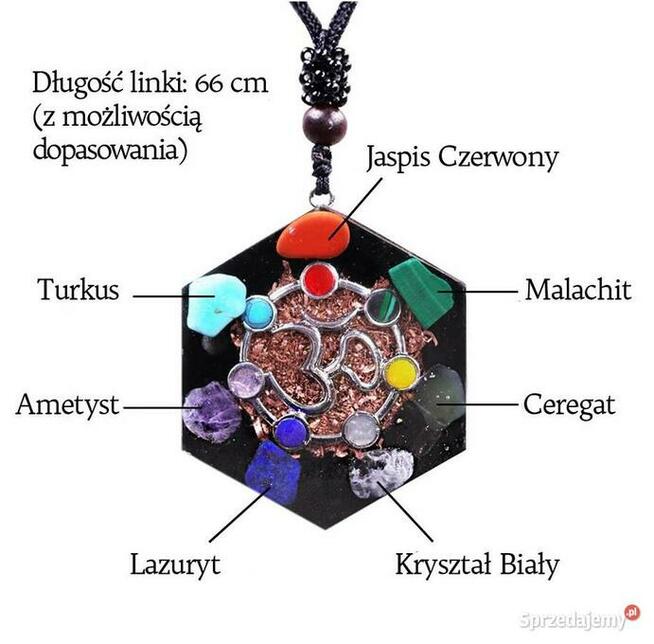 NASZYJNIK WISIOREK ORGONIT OM KRYSZTAŁ MALACHIT AMETYST