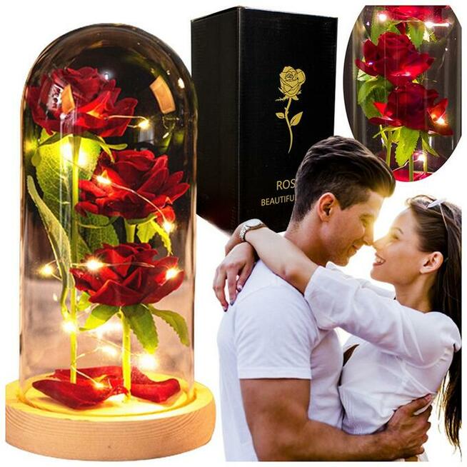 Piękna Wieczna Róża w Szkle Śliczna LED Prezent Dzień Matki