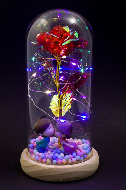 Piękna kryształowa Róża w Szkle ZAKOCHANI Prezent Urodziny