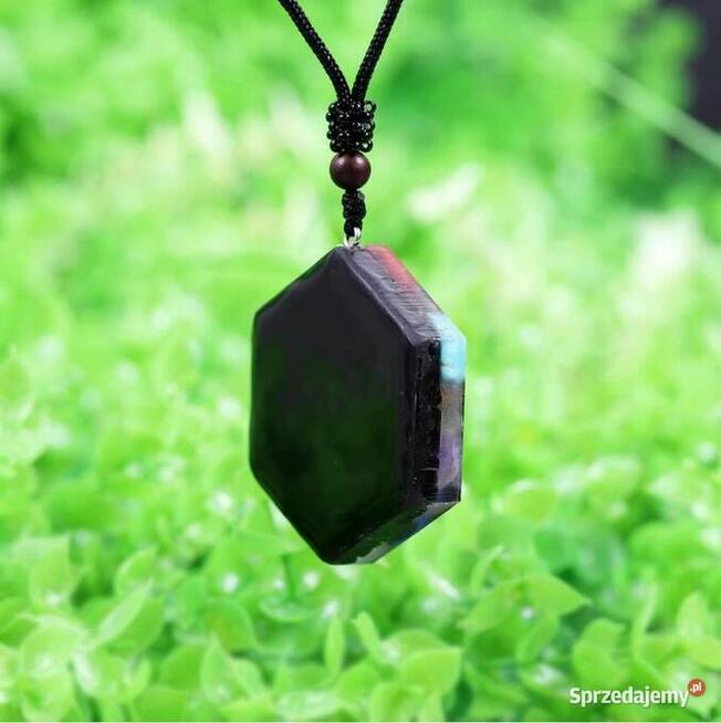 NASZYJNIK WISIOREK ORGONIT OM KRYSZTAŁ MALACHIT AMETYST