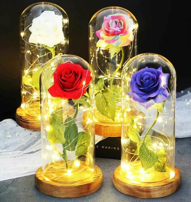 Piękna Wieczna Róża w Szkle Śliczna LED Prezent Dzień Matki