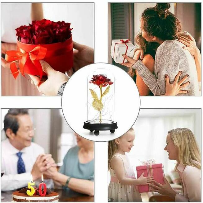 Piękna Wieczna Czerwona Róża w Szkle Prezent na Dzień Mamy