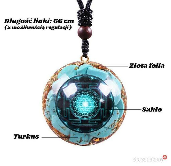 Piękny Naszyjnik Wisiorek Orgonit Tygrysie Oko Złota Folia