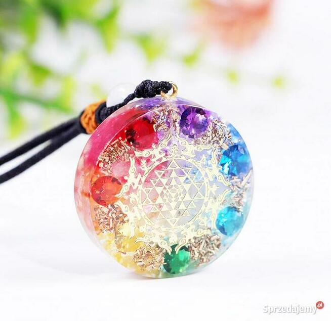 Naszyjnik Wisiorek Orgonitowy Piękny Rainbow Cyrkonie Muszle