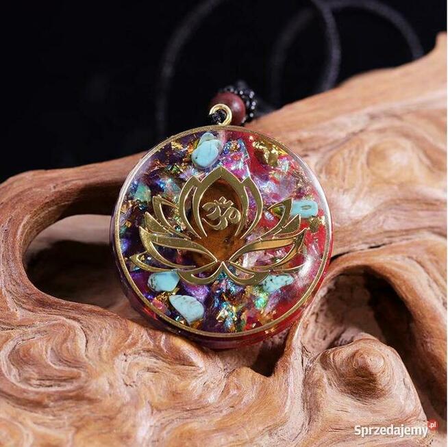 PIĘKNY NASZYJNIK ORGONIT TYGRYSIE OKO KWIAT LOTOSU TURKUS OM