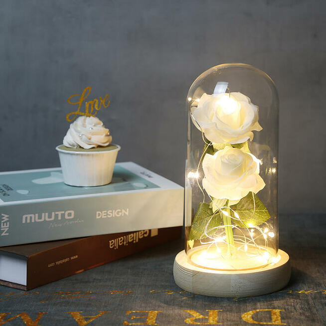 Piękna Wieczna Róża w Szkle Śliczna LED Prezent Dzień Matki