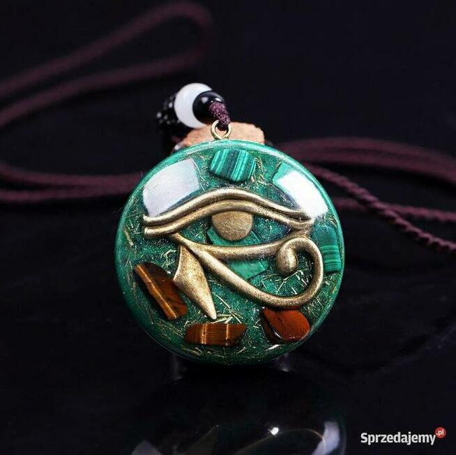 Piękny Naszyjnik Orgonit Malachit Oko Tygrysie Oko Horusa