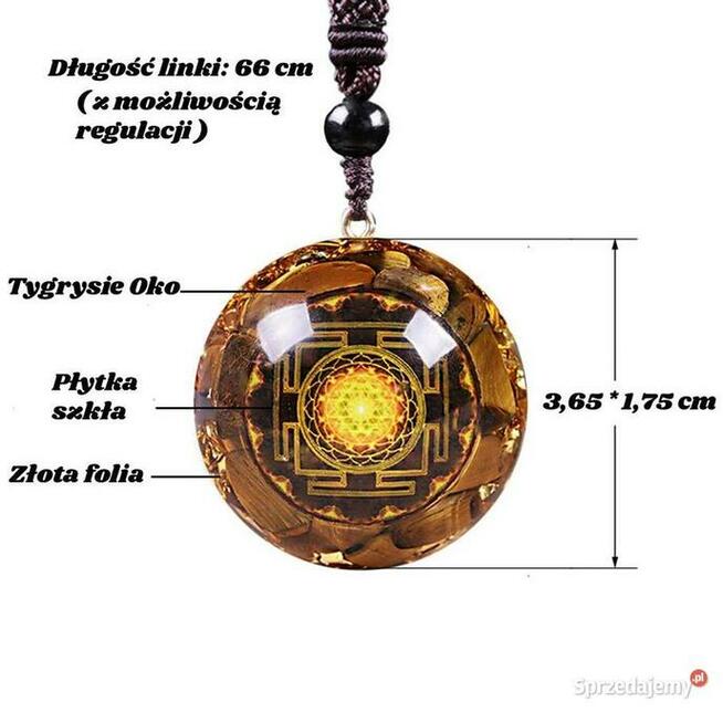 Piękny Naszyjnik Wisiorek Orgonit Tygrysie Oko Złota Folia