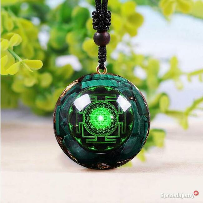 Piękny Naszyjnik Orgonit Malachit Naturalna Żywica Amulet D.