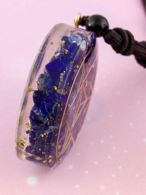 Piękny Naszyjnik Lazuryt Złota Folia Prezent Lapis Lazuli