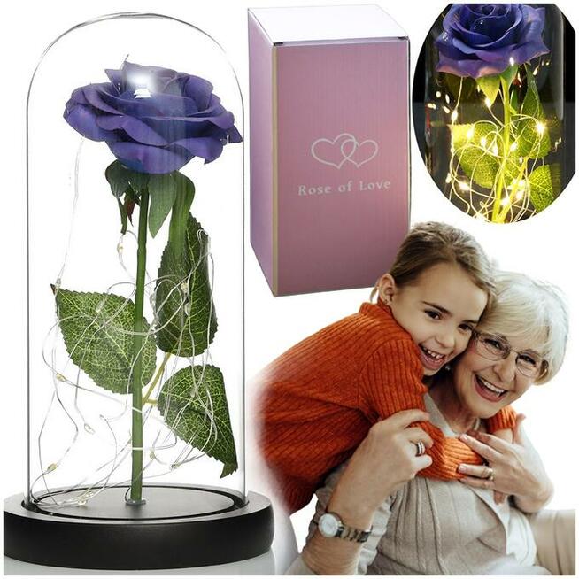 Piękna Podwójna Sztuczna Wieczna Róża w Szkle Prezent Dzień