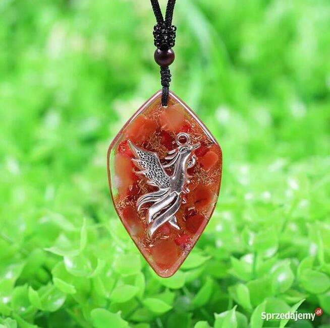 Piękny Czerwony Agat Naszyjnik Orgonit Feniks Odpromiennik