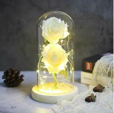 Piękna Biała Podwójna Wieczna Róża w Szkle Dzień Matki Mamy