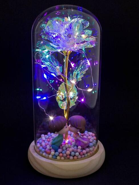 Piękna kryształowa Róża w Szkle ZAKOCHANI Prezent Urodziny