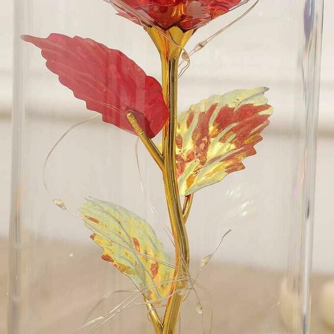 Piękna Czerwono-złota Wieczna Róża w Szkle Na Dzień Matki