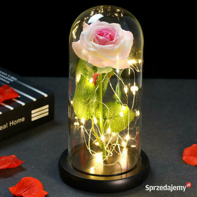 ŚLICZNA NIEBIESKA RÓŻA W SZKLE KOPULE KLOSZU DZIEŃ MATKI