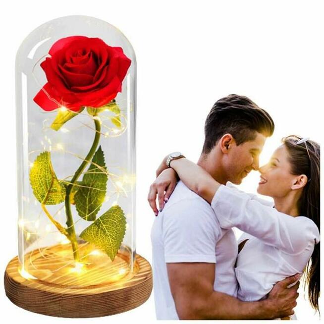 Piękna Wieczna Róża w Szkle Śliczna LED Prezent Dzień Matki