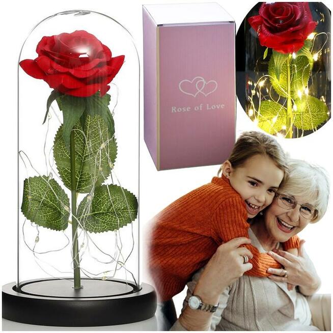 Piękna Podwójna Sztuczna Wieczna Róża w Szkle Prezent Dzień