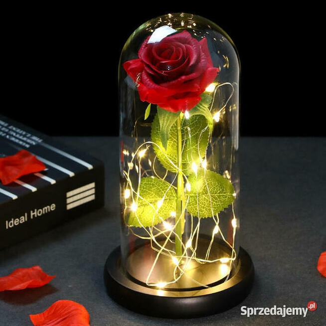 ŚLICZNA NIEBIESKA RÓŻA W SZKLE KOPULE KLOSZU DZIEŃ MATKI