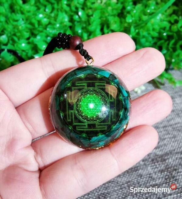 Piękny Naszyjnik Orgonit Malachit Naturalna Żywica Amulet D.