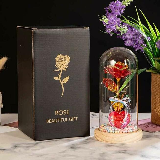Piękna Niebieska Róża W Szkle z Sercem Prezent Dzień MAMY