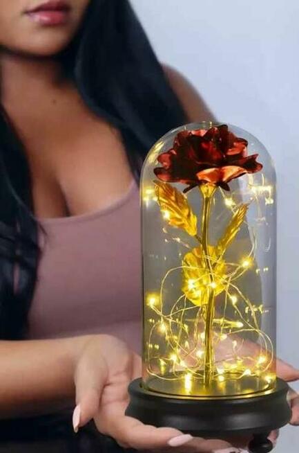 Piękna Wieczna Czerwona Róża w Szkle Prezent na Dzień Mamy