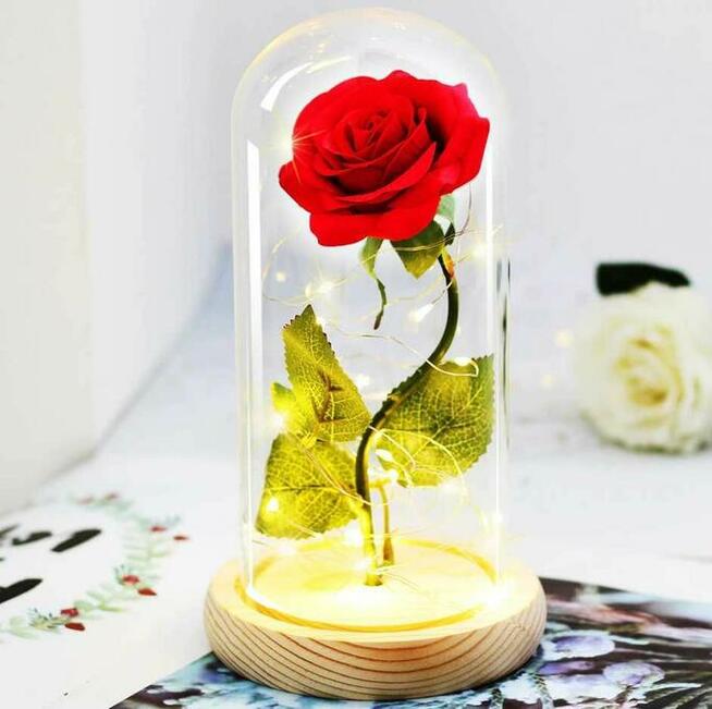 Piękna Sztuczna Wieczna Róża w Szkle Kopule Prezent Urodziny