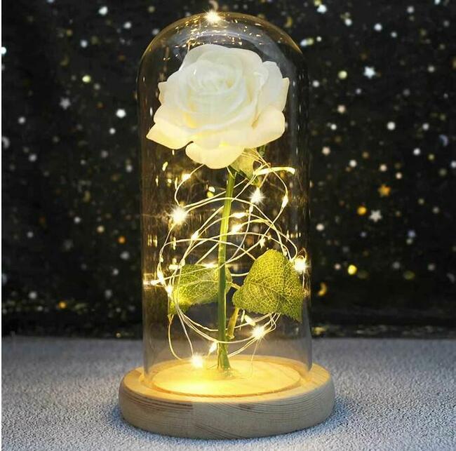 Biała Piękna Wieczna Sztuczna Róża w Szkle Na Dzień MAMY