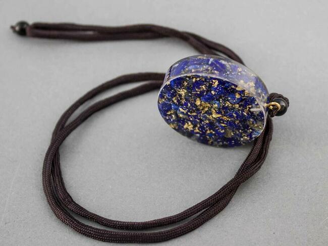 Piękny Naszyjnik Lazuryt Złota Folia Prezent Lapis Lazuli