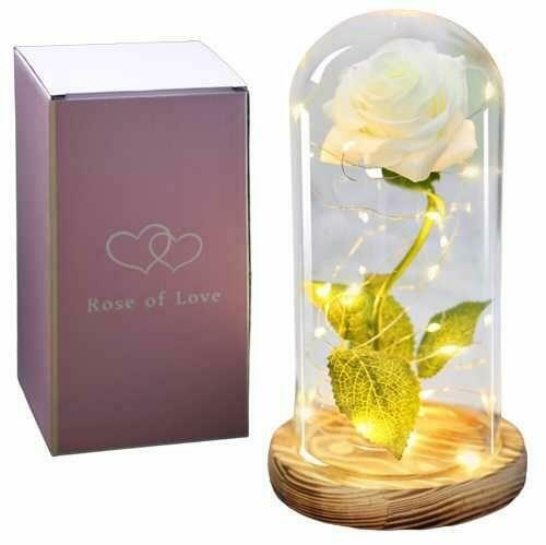 Biała Piękna Wieczna Sztuczna Róża w Szkle Na Dzień MAMY