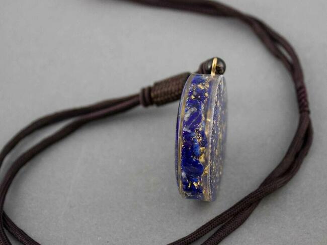 Piękny Naszyjnik Lazuryt Złota Folia Prezent Lapis Lazuli