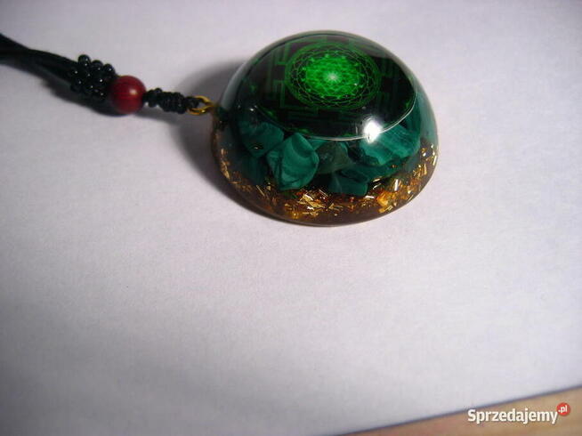 Piękny Naszyjnik Orgonit Malachit Naturalna Żywica Amulet D.