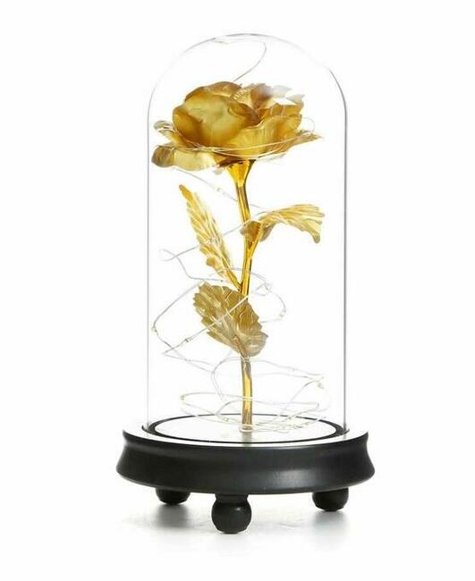 Złota Sztuczna Wieczna Róża w Szkle Dzień Matki Urodziny