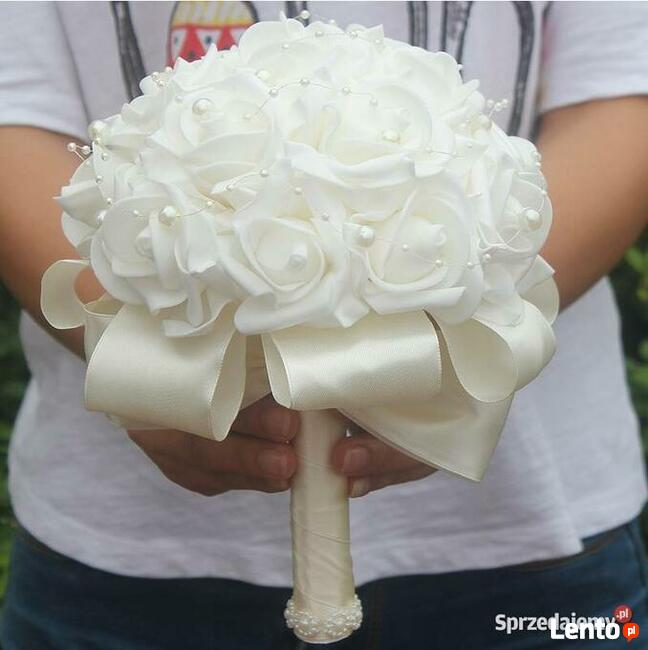 Komunijny Ślubny BUKIET ze SZTUCZNYCH RÓŻ Komunia Piękny