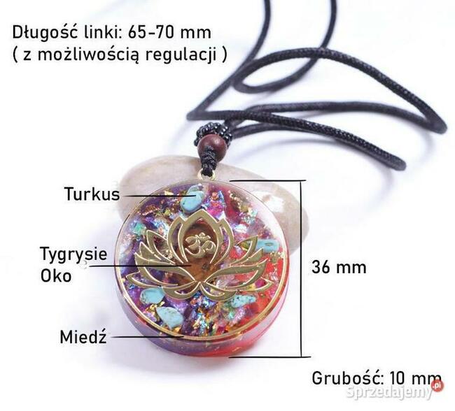 PIĘKNY NASZYJNIK ORGONIT TYGRYSIE OKO KWIAT LOTOSU TURKUS OM