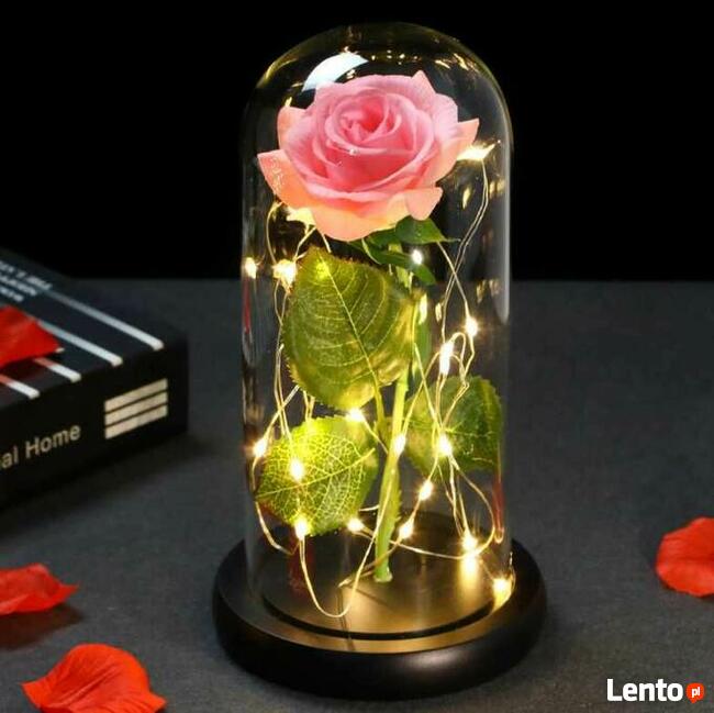 Piękna Wieczna Czerwona Róża W Szkle Kolorowe Kryształki