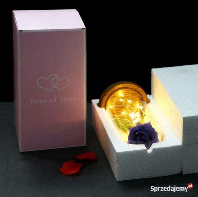 ŚLICZNA NIEBIESKA RÓŻA W SZKLE KOPULE KLOSZU DZIEŃ MATKI