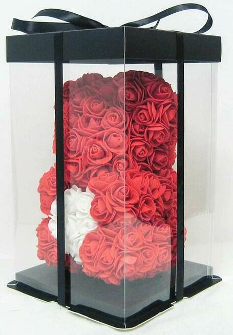 Piękny Miś 25 cm z Róż Prezent Dzień Mamy +Pudełko Prezen