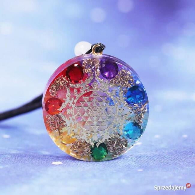 Naszyjnik Wisiorek Orgonitowy Piękny Rainbow Cyrkonie Muszle