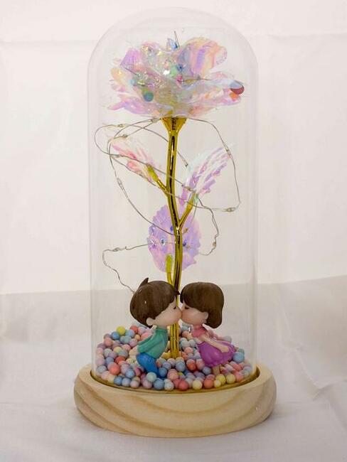 Piękna kryształowa Róża w Szkle ZAKOCHANI Prezent Urodziny