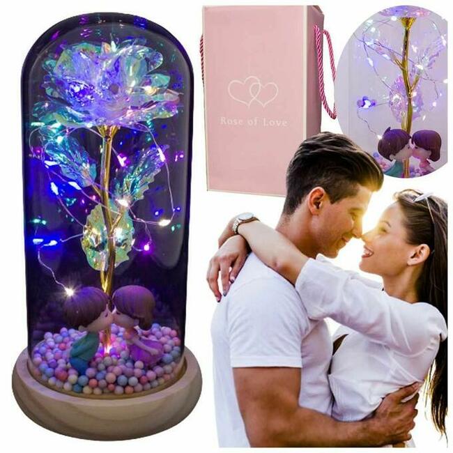 Piękna kryształowa Róża w Szkle ZAKOCHANI Prezent Urodziny