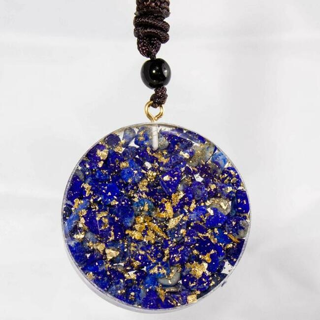 Piękny Naszyjnik Lazuryt Złota Folia Prezent Lapis Lazuli