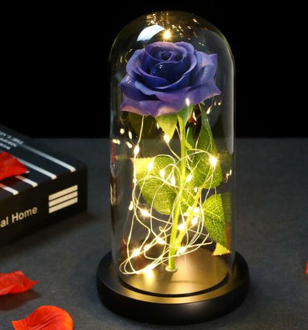 ŚLICZNA NIEBIESKA RÓŻA W SZKLE KOPULE KLOSZU DZIEŃ MATKI