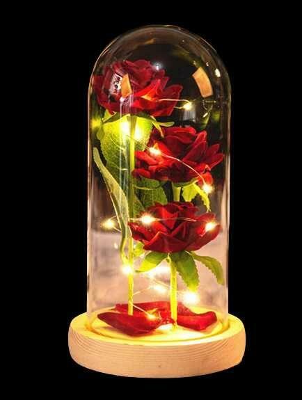 Piękne 3 Róże Róża w Szkle w Szklanej Kopule Dzień Matki