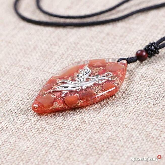 Piękny Czerwony Agat Naszyjnik Orgonit Feniks Odpromiennik
