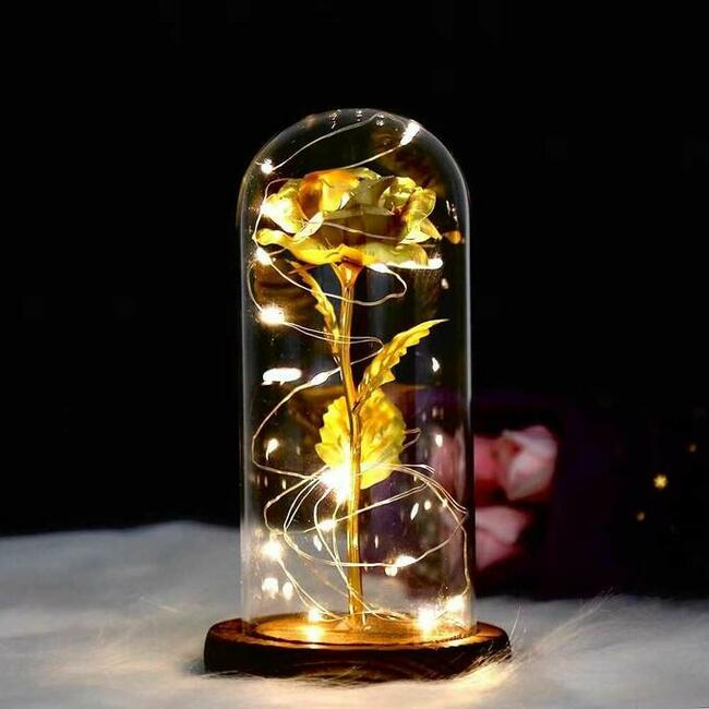 Piękna Złota Róża w Szkle Piękny Prezent Dzień Kobiet Mamy