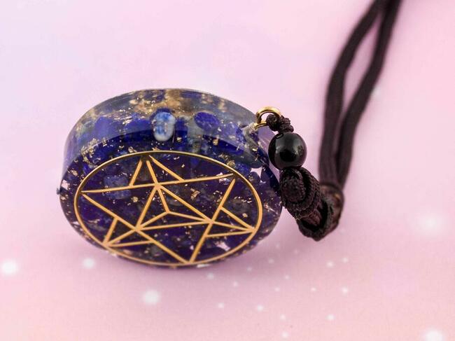 Piękny Naszyjnik Lazuryt Złota Folia Prezent Lapis Lazuli